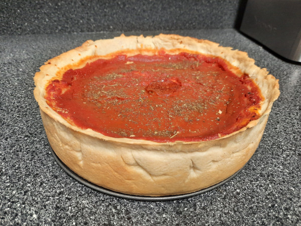 ~4 inches high deep dish pizza. girodanos copycat