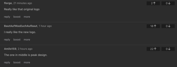 3 comments, all saying that they prefer different styles of the thunderbird logo